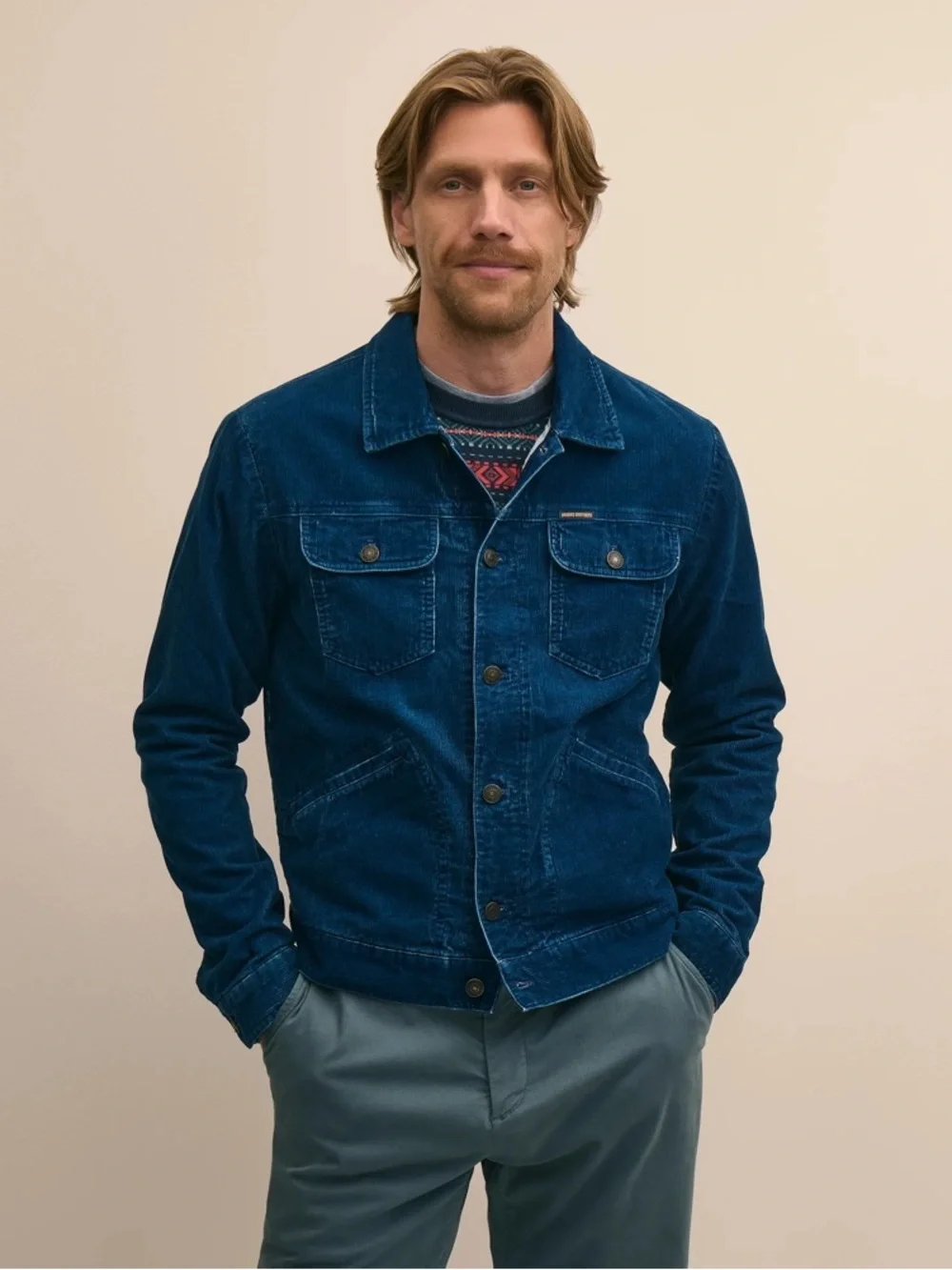 Brooks Brothers Medium Wale Corduroy Indigo Trucker Jacket Size Large